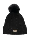 Liu •jo Pompom Sequin Beanie Hat In Black