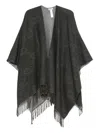 Liu •jo Poncho With Logo And Fringes In Black