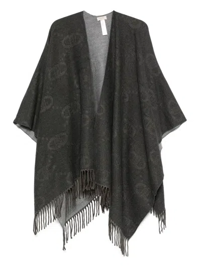 LIU •JO PONCHO WITH LOGO AND FRINGES