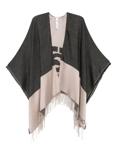 Liu •jo Poncho With Logo And Fringes In Grey