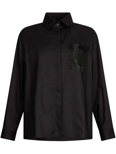 Liu •jo Poplin Shirt With Rhinestones In Black