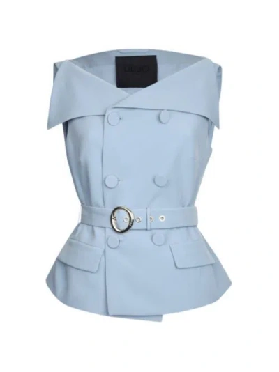 LIU •JO LIU JO POWDER BLUE JACKET WITH CINCHED WAIST