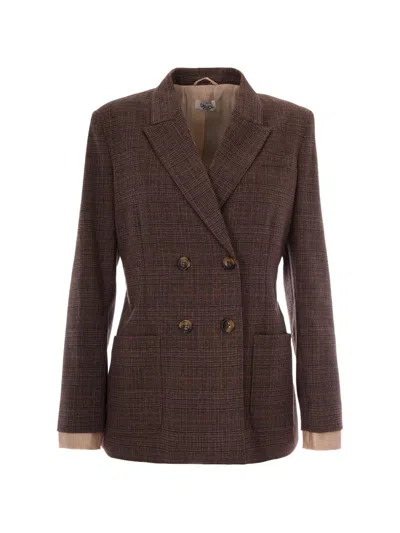 Liu •jo Prince Of Wales Tartan Blazer In Brown