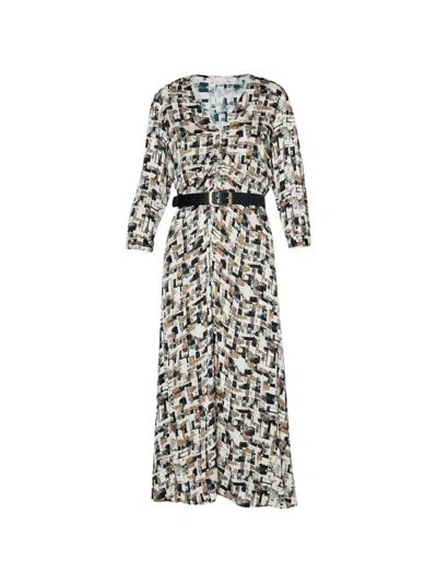 Liu •jo Print Belted Midi Dress In Gray