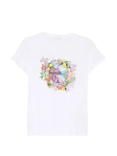 Liu •jo Print Cotton T-shirt In White