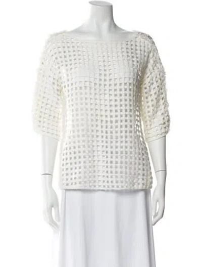 Pre-owned Liu •jo Printed Bateau Neckline Blouse In White