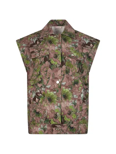 Liu •jo Printed Chest-pocket Vest In Brown