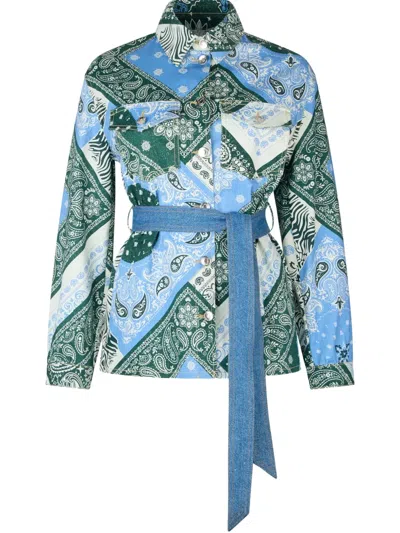 Liu •jo Printed Cotton Shirt Jacket In Blue