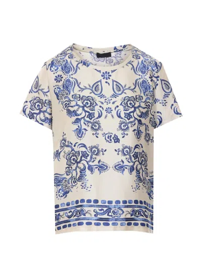 Liu •jo Printed Crewneck T-shirt In Blue