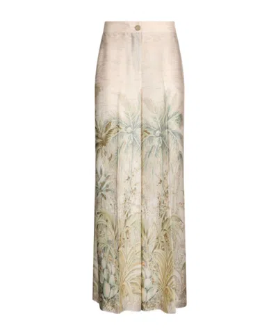 Liu •jo Printed Denim Wide-leg Pants In Beige