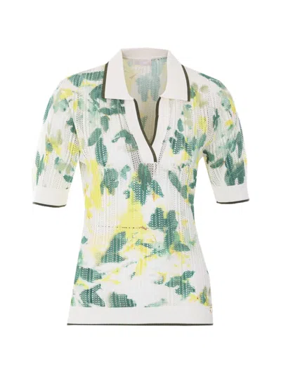 Liu •jo Printed Mesh V-neck T-shirt In Green