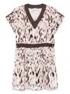 Liu •jo Animal Print V-neck Mini Dress In Neutrals