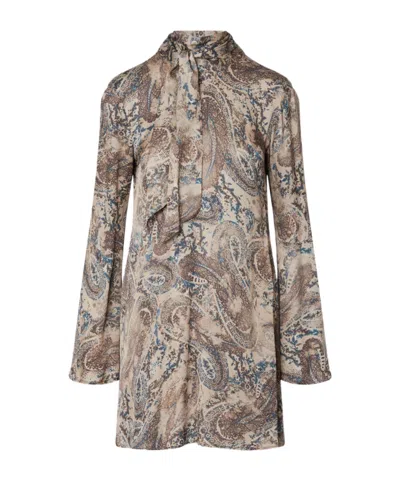 Liu •jo Printed Satin Short Dress In Brown