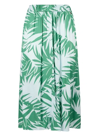 Liu •jo Printed Satin Skirt In Green