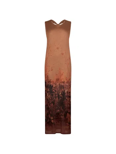 Liu •jo Printed Side-slit Dress In Brown