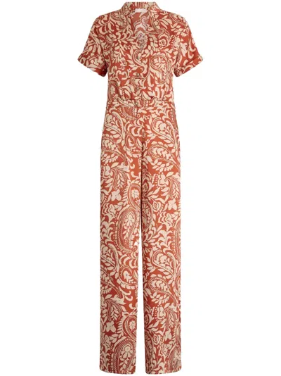 Liu •jo Printed Twill Jumpsuit In Brown