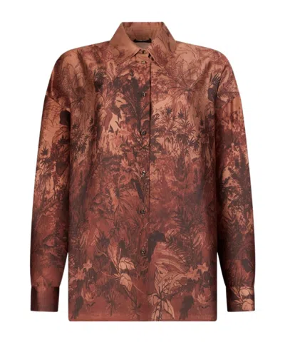 Liu •jo Printed Twill Shirt In Brown