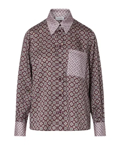 Liu •jo Printed Twill Shirt In Brown