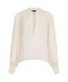 Liu •jo Bow Collar Button Charm Keyhole Pleated Sheer In White