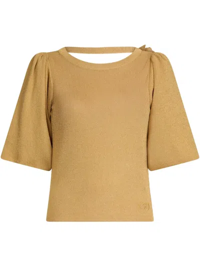 Liu •jo Puff-sleeve Metallic Top In Neutrals