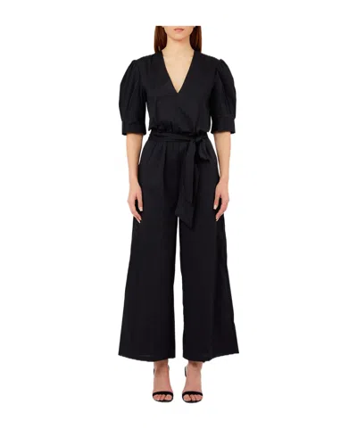 Liu •jo Puffed Sleeve Belted Jumpsuit In Black