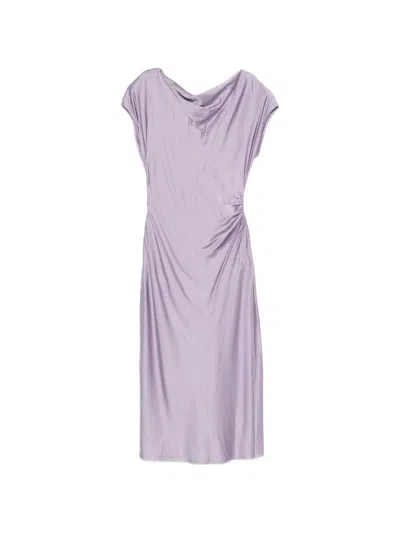 Liu •jo Purple Draped Cowl Neck Day Dress In Animal Print