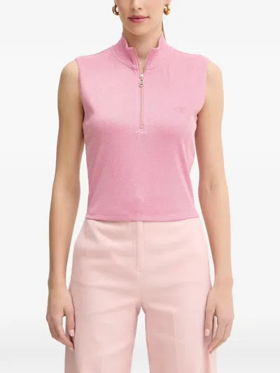 Liu •jo Quarter-zip Sleeveless Top In Animal Print