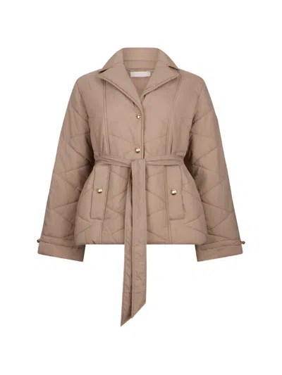 Liu •jo Quilted Belted Jacket In Brown