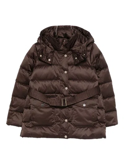 LIU •JO QUILTED BROWN JACKET WITH BELTED WAIST