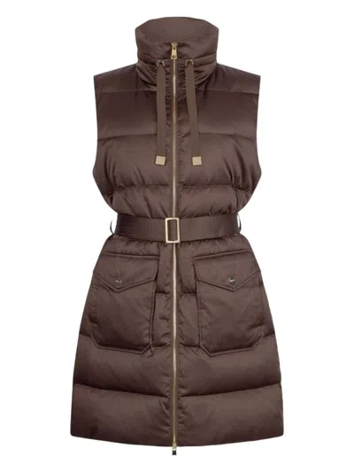 LIU •JO QUILTED BROWN JACKET WITH HIGH COLLAR