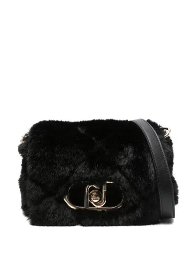 Liu •jo Quilted Faux Fur Shoulder Bag In Black