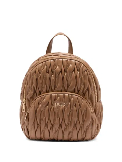 Liu •jo Quilted Logo Backpack In Brown