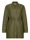 Liu •jo Quilted Nylon Coat With Belt In Green