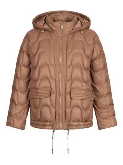 Liu •jo Quilted Nylon Short Coat In Brown