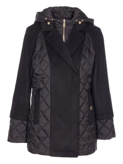 Liu •jo Quilted Short Coat With Hood In Black