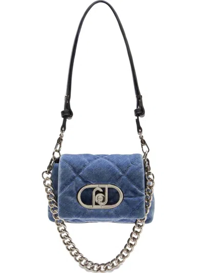 Liu •jo Quilted Shoulder Bag With Metal Logo And Versatile Straps In Blue