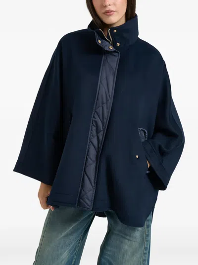 Liu •jo Quilted-trim Funnel-neck Coat In Blue