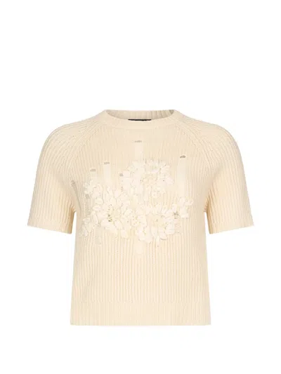 Liu •jo Raffia-embroidered Sweater In Brown
