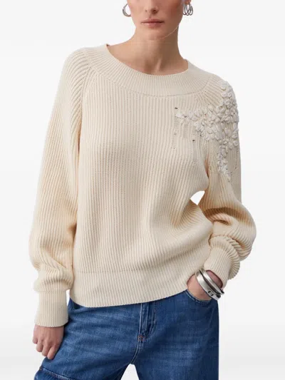 Liu •jo Raffia Embroidery Sweater In Neutral
