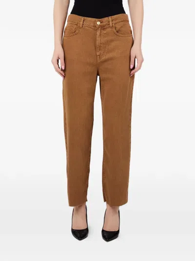 Liu •jo Raw-hem Trousers In Brown