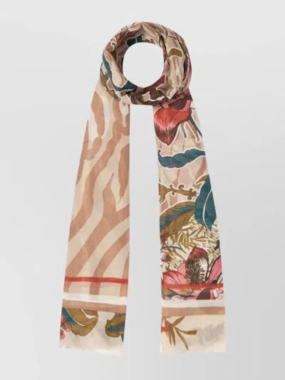 Liu •jo Rectangular Scarf With Floral And Animalier Pattern In Multi