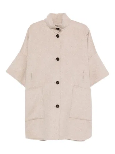 LIU •JO RELAXED BEIGE COAT WITH BUTTON FASTENING AND PATCH POCKETS