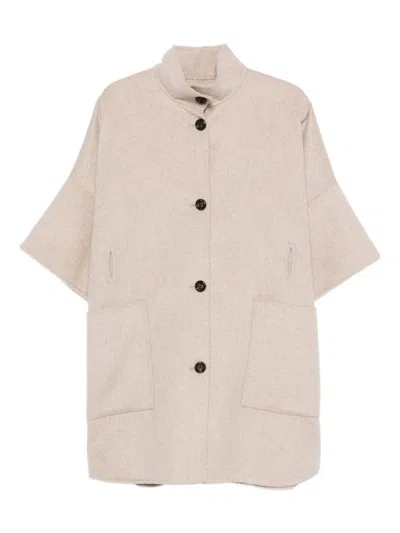LIU •JO LIU JO RELAXED BEIGE COAT WITH BUTTON FASTENING AND PATCH POCKETS