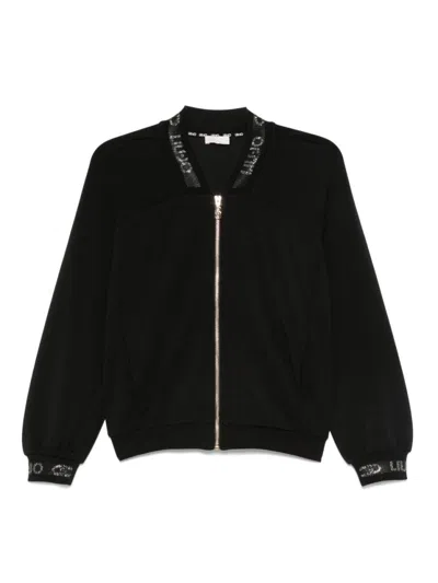 LIU •JO RELAXED BLACK SWEATSHIRT WITH FRONT ZIPPER