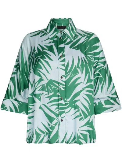 Liu •jo Liu Jo Relaxed-fit Multicolor Shirt With Tropical Palm Print In Green