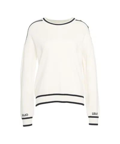 Liu •jo Relaxed Fit Sweater With Contrast Stripes In White