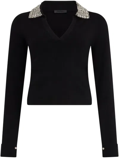 Liu •jo Black Polo Shirt With Bejewelled Embellishment