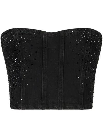 Liu •jo Denim Top With Rhinestones In Black