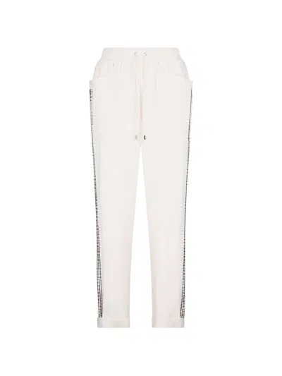 Liu •jo Rhinestone Drawstring Track Pants In White