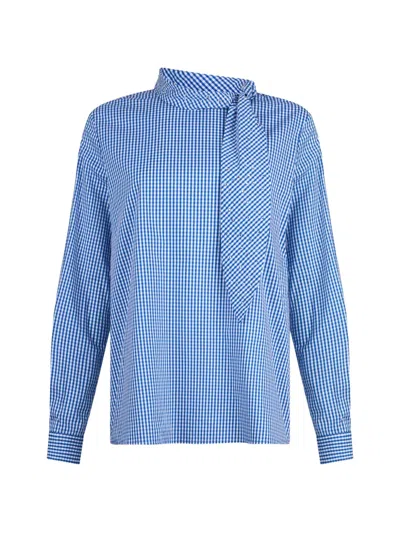Liu •jo Rhinestone-embelished Bow-collar Blouse In Blue